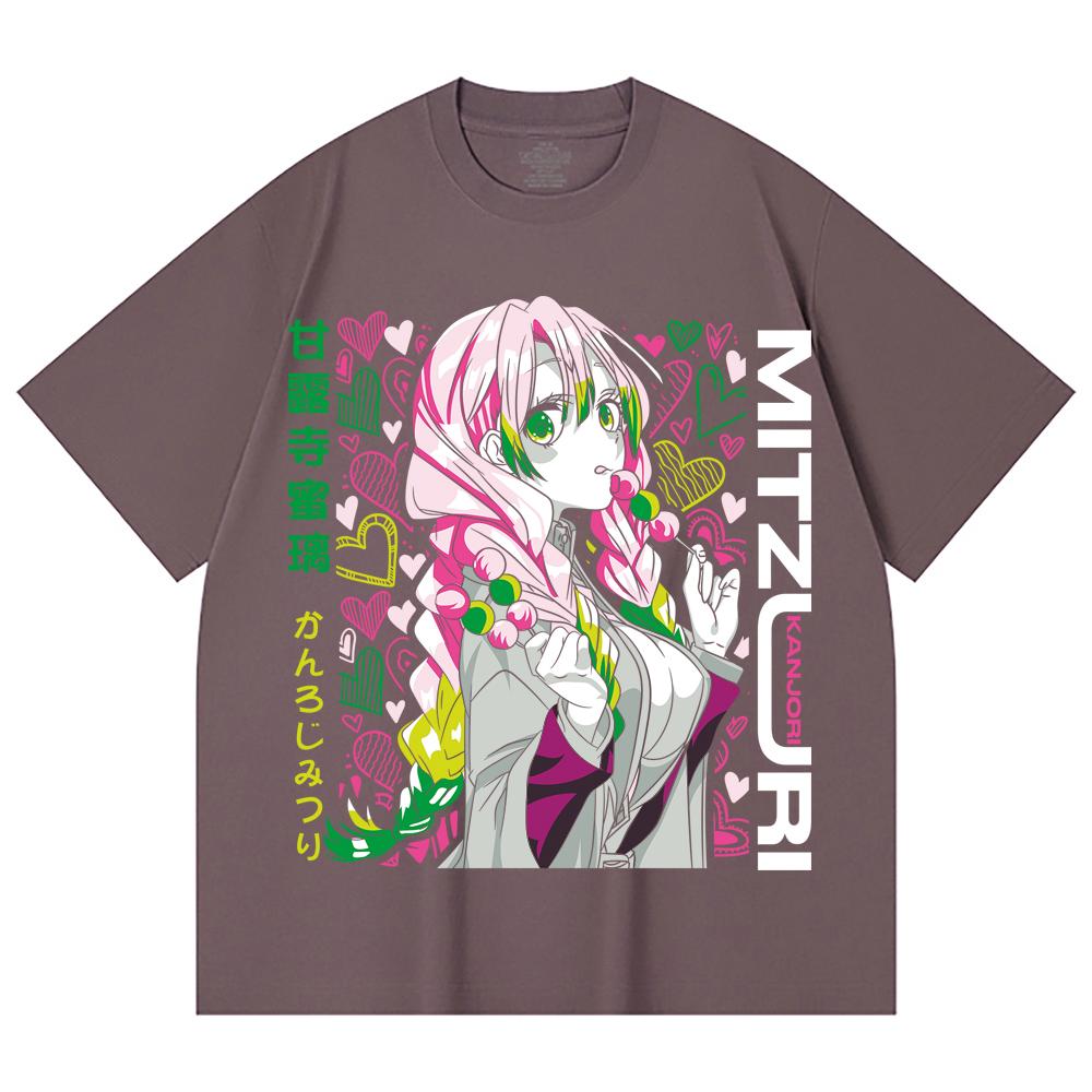 230 g/m² 100% Baumwolle Demon Slayer V102 Mitsuri Druck Unisex Schweres Baumwoll-T-Shirt