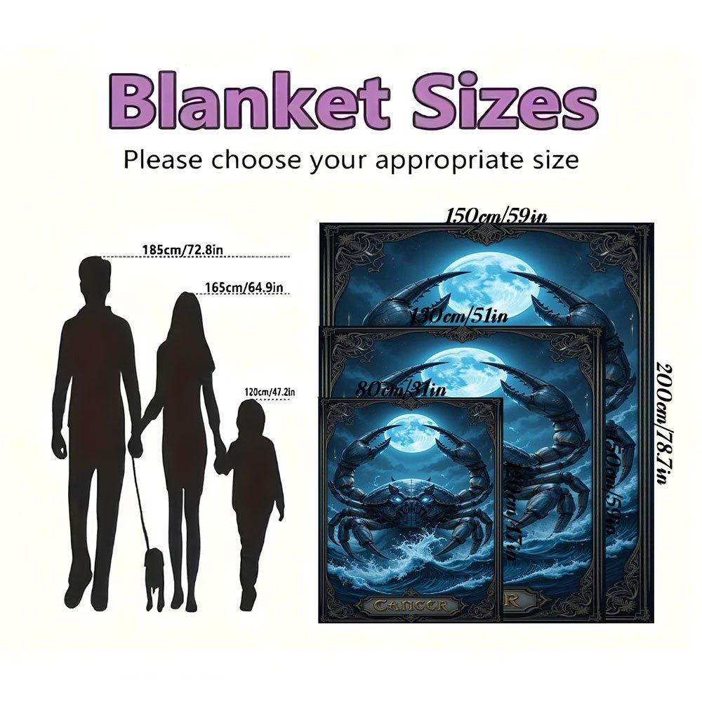 Zodiac Cancer Crab Moonlight Ocean Art Print PosterBlanket Flannel Throw Blanket for Sofa, Bed, Travel, Camping, Office, Couch, Chair