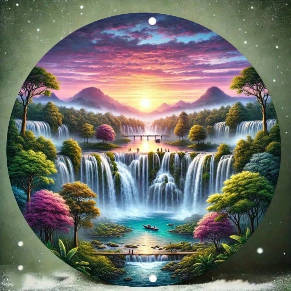 Retro Fantasy Waterfall Round Tin Sign Flat Metal Wall Art Home Bar Decor Vintage Style 20x20 разноцветный