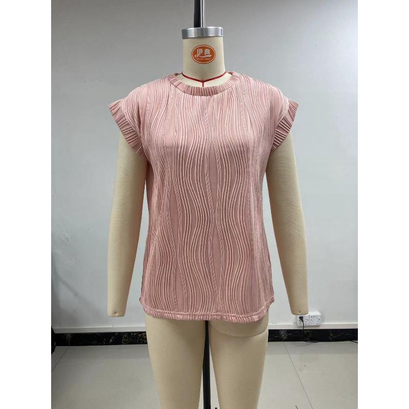 Women's Blouse Summer Solid Color Texture Short Sleeve Women's Shirt Casual Tops Fashion New Loose Round Neck Female Shirts