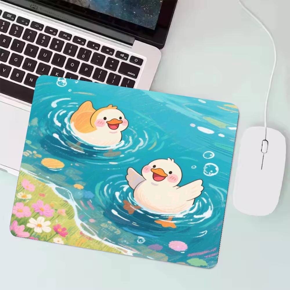 Cute White Duck Mouse Pad Non-Slip Rubber Mouse Mat Precision Lock Edge Small Desk Mat Playful Square Gaming Office Accessory