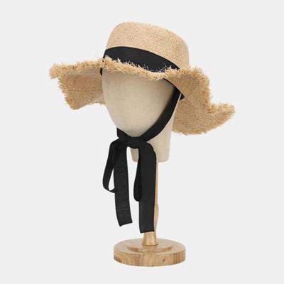 Lcate Women's Raffia Hat Ribbon Straw Summer Vacation Strap Resort Hat LMJ023
