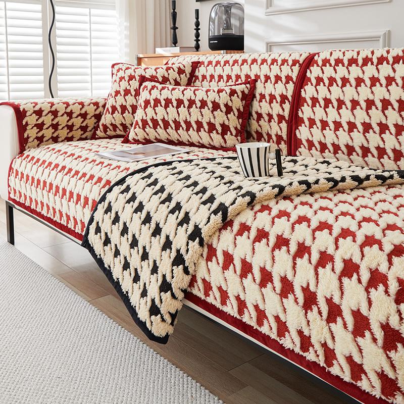 Sofa Cushion Winter Thickened Fleece Cushion High Sense Non-Slip Leather Sofa Cover Cover Cloth