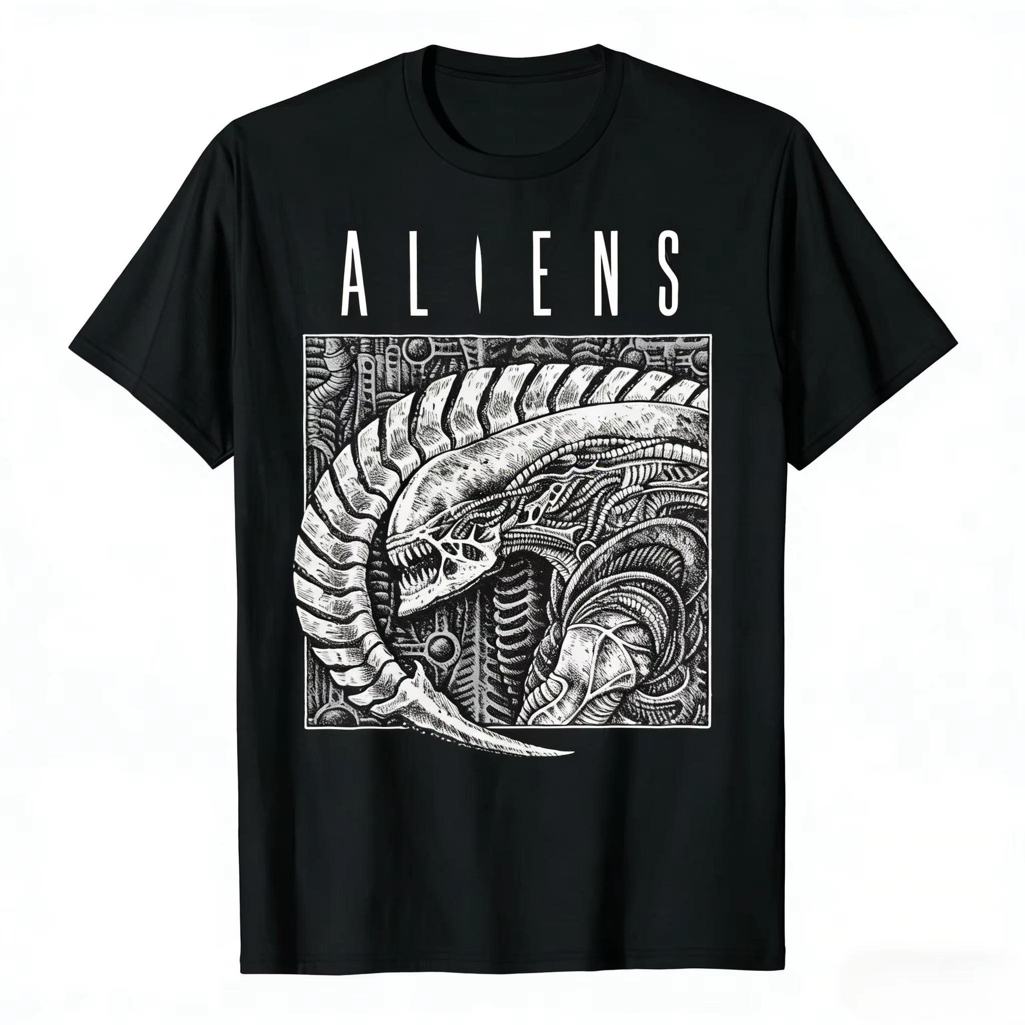 2026 Aliens TShirt Unisexs Vintage 80s SciFi Print Classic Xenomorph Movie Fan HR Giger Xenomorph Graphic Short Sleeve Top S