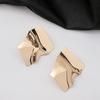 Silver Needle Geometric Textured Square Stud Earrings with Concave-Convex Design