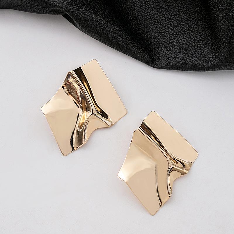 Silver Needle Geometric Textured Square Stud Earrings with Concave-Convex Design