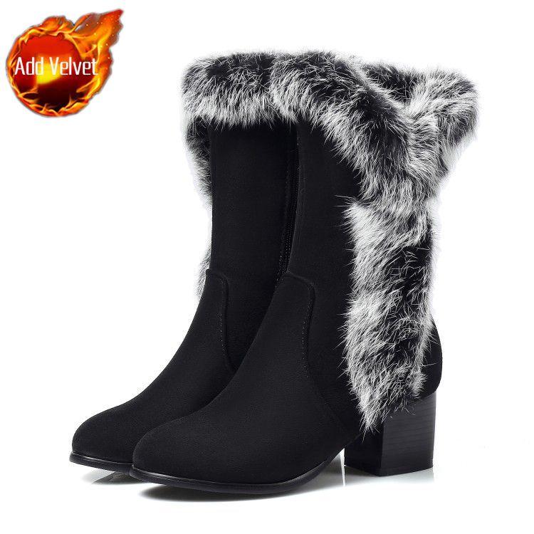 

Черные с круглым носком, на молнии, элегантные, на среднем каблуке, до середины икры, женские зимние ботинки, New Rock, зимние, нескользящие, модные, с мехом, женские туфли 40