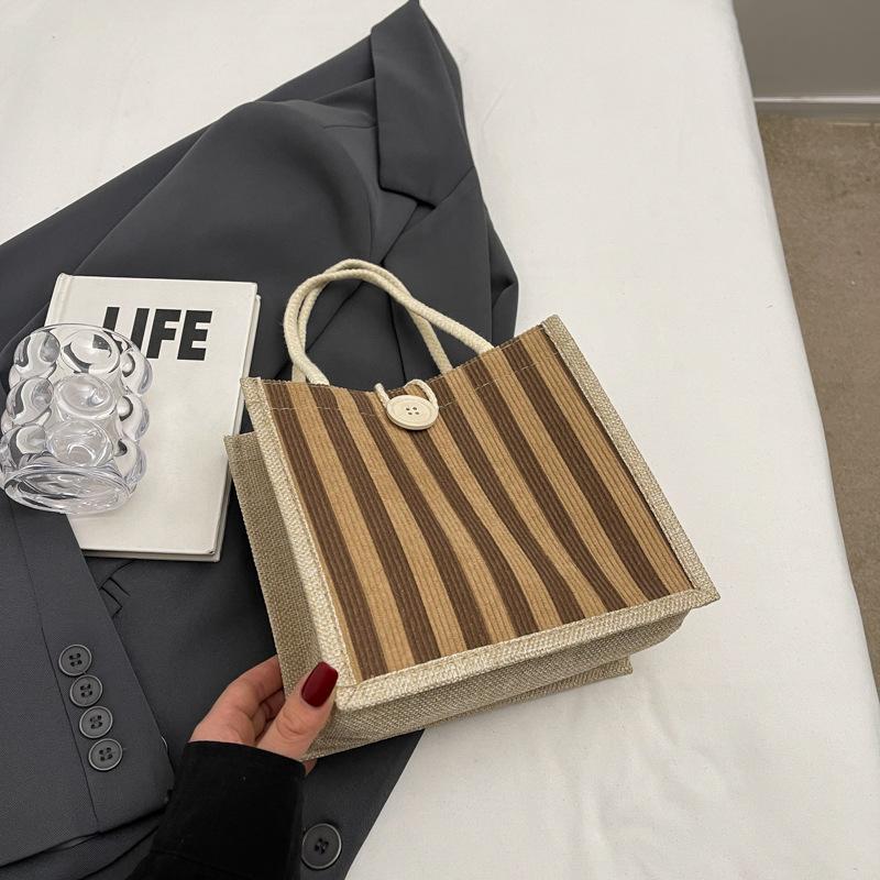 Lunch Box Bento Bag Women'S Fashion Vertical Striped Tote Bag Women Go To Work To Carry Rice Hand Bag