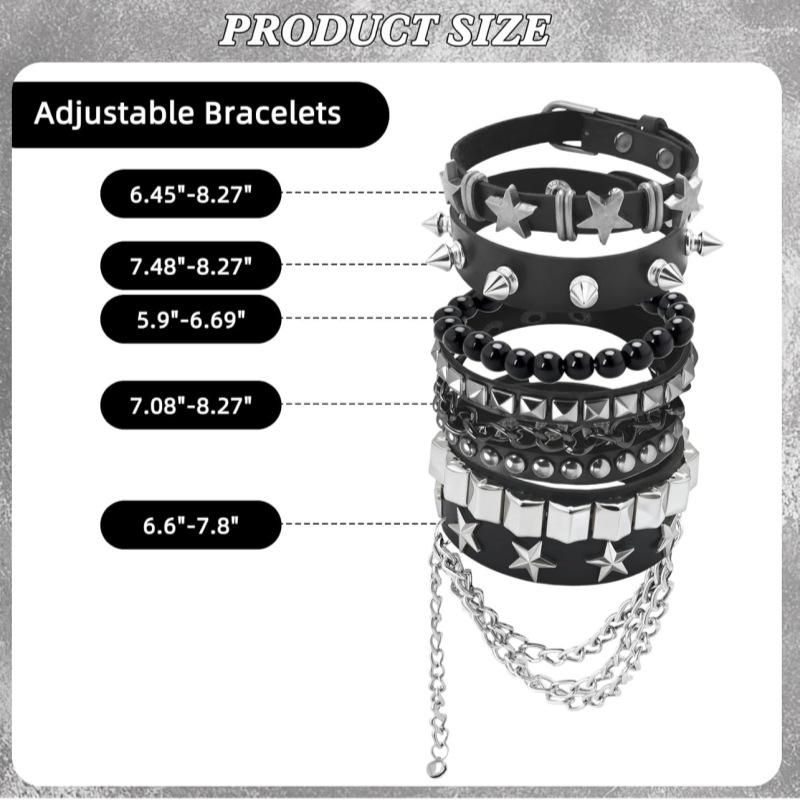 Gothic Punk Multi Layer Spike Stud Leather Bracelet 5 Piece Set