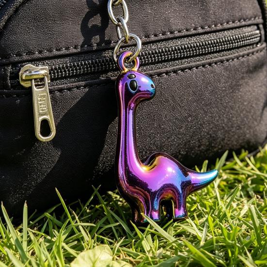 Dinosaur Keychain Alloy Material Durable Electroplated Cute Long Neck Brachiosaurus Charm for Keys Bags Kids Adults Gift in Phantom Green Colors