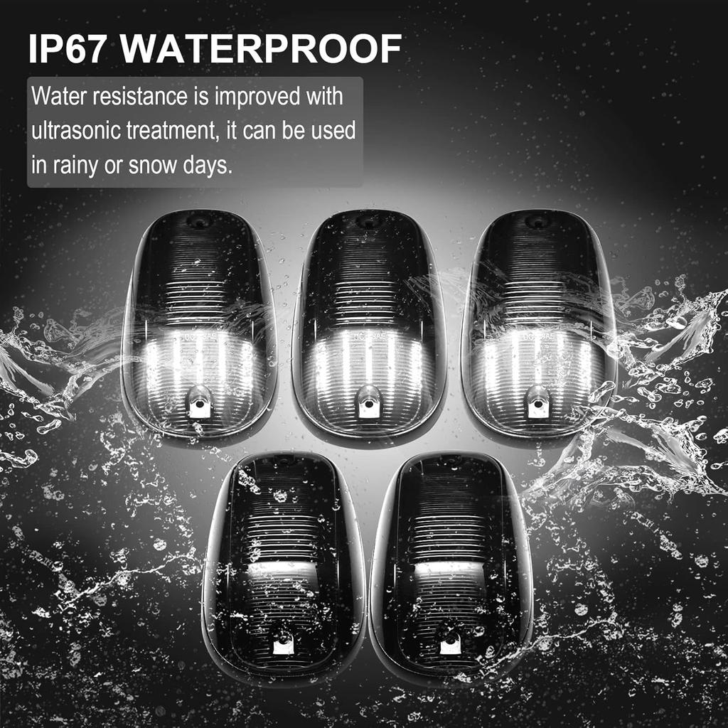 R&F Auto LED Cab Lights 5Pcs Smoked Cab Roof Marker Lights Compatible With Ram 1500 2500 3500 (2003-2018) Pickup Trucks Roof Running Lamps
