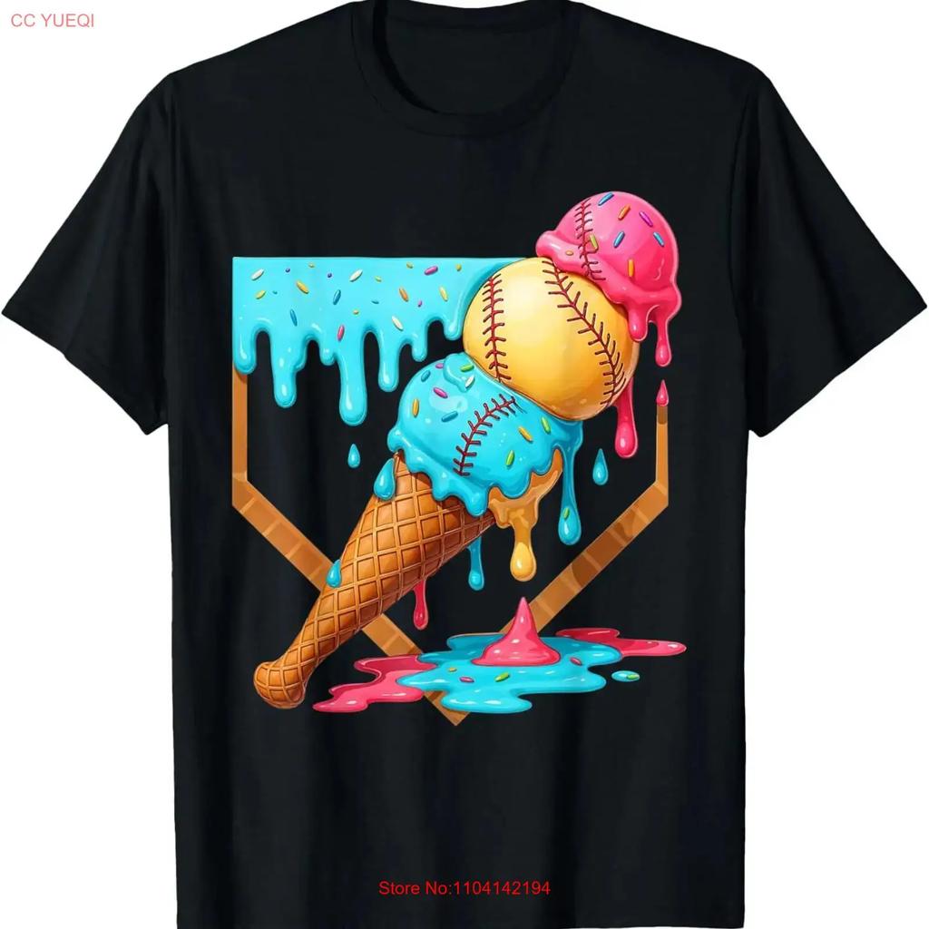 Baseball Ice Cream Dripping Funny T Shirt Vintage Washed Soft Slightly Graphic Versatile Unisex Breathable Stylish Streetwear