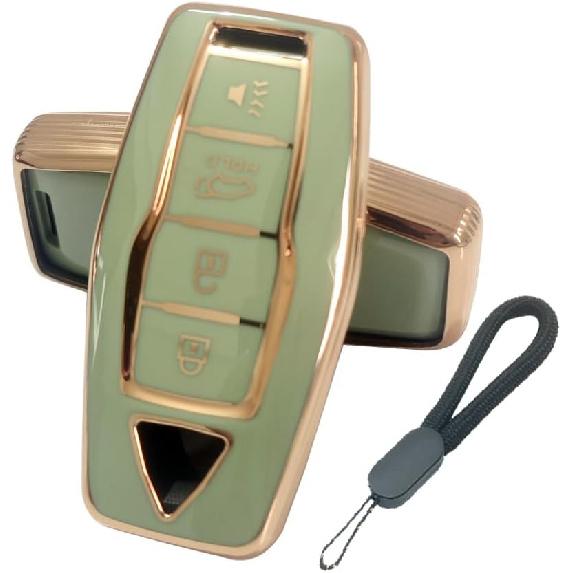 Key Fob Cover Compatible with Mitsubishi Outlander 2025 2024 2023 2022 Case Protector TPU with Little Lanyard 4 Buttons Gold Red