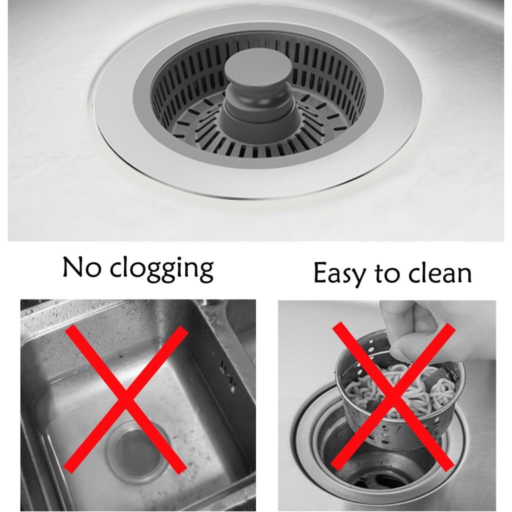 Pack of 2 Kitchen Sink Plugs, Universal Drain Strainer, Kitchen Sink, Faucet Stopper, Pop-Up Floor Drain Filter Made of Stainless Steel for Sink Bore
