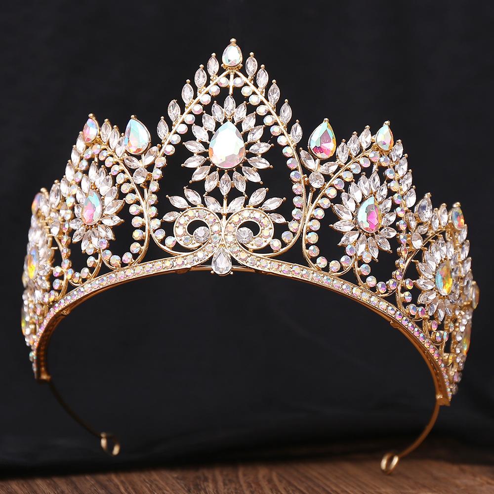 DIEZI Baroque Princess Green Purple AB Crystal Tiara For Women Girls Wedding Party Luxury Vintage Queen Crown Hair Accessories