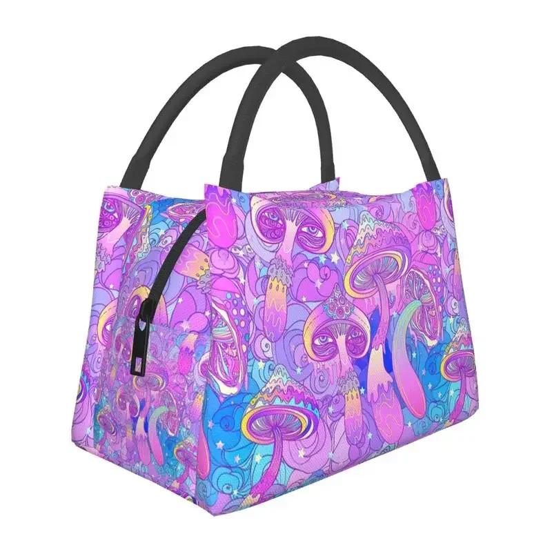 Mushroom Trippy Psychedelic Neon Pastel Goth Insulated Lunch Bags Leakproof Cooler Thermal Lunch Box Beach Camping Travel