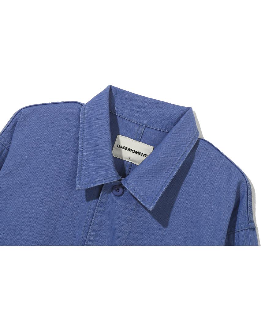 BASEMOMENT Herringbone Washed French Work Jacket Vintage Blue