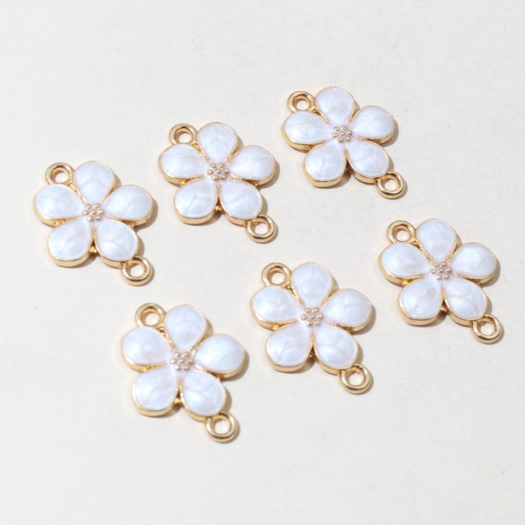 20pcs Enamel Flower Pendant Connector Charms 19x14mm Double Loops DIY Jewelry Making Accessories Findings for Necklace Bracelet