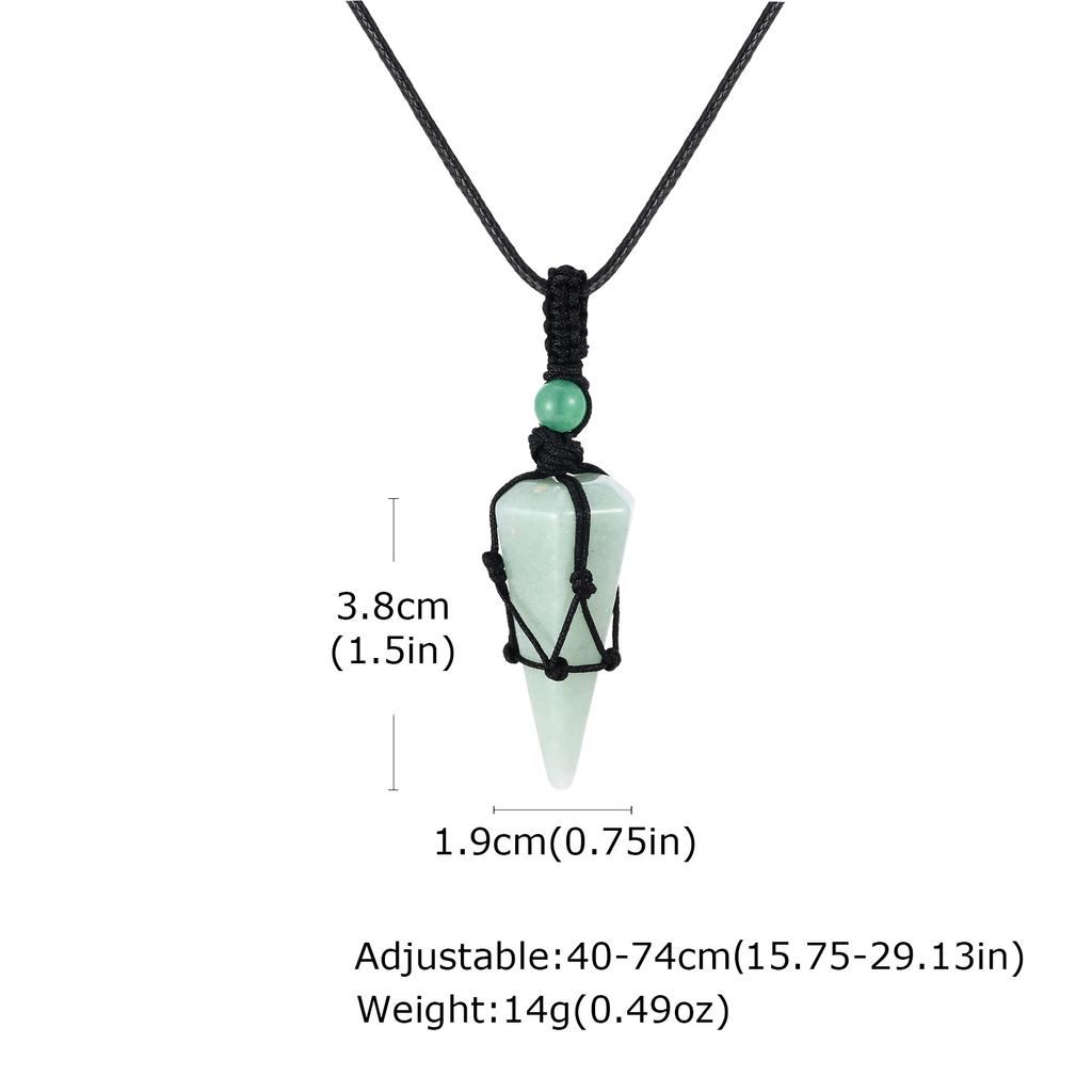 Natural Stone Pointed Necklace for Men,Adjustable Black Rope Healing Gemstone Pendant,Stylish Ethnic Cowboy Style Jewelry Gift