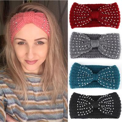 Winter Warmer Oor Gebreide Hoofdband Tulband Voor Lady Vrouwen Gehaakte Strik Strass Haarband HeadwrapTulband Hoofddeksels Haaraccessoires