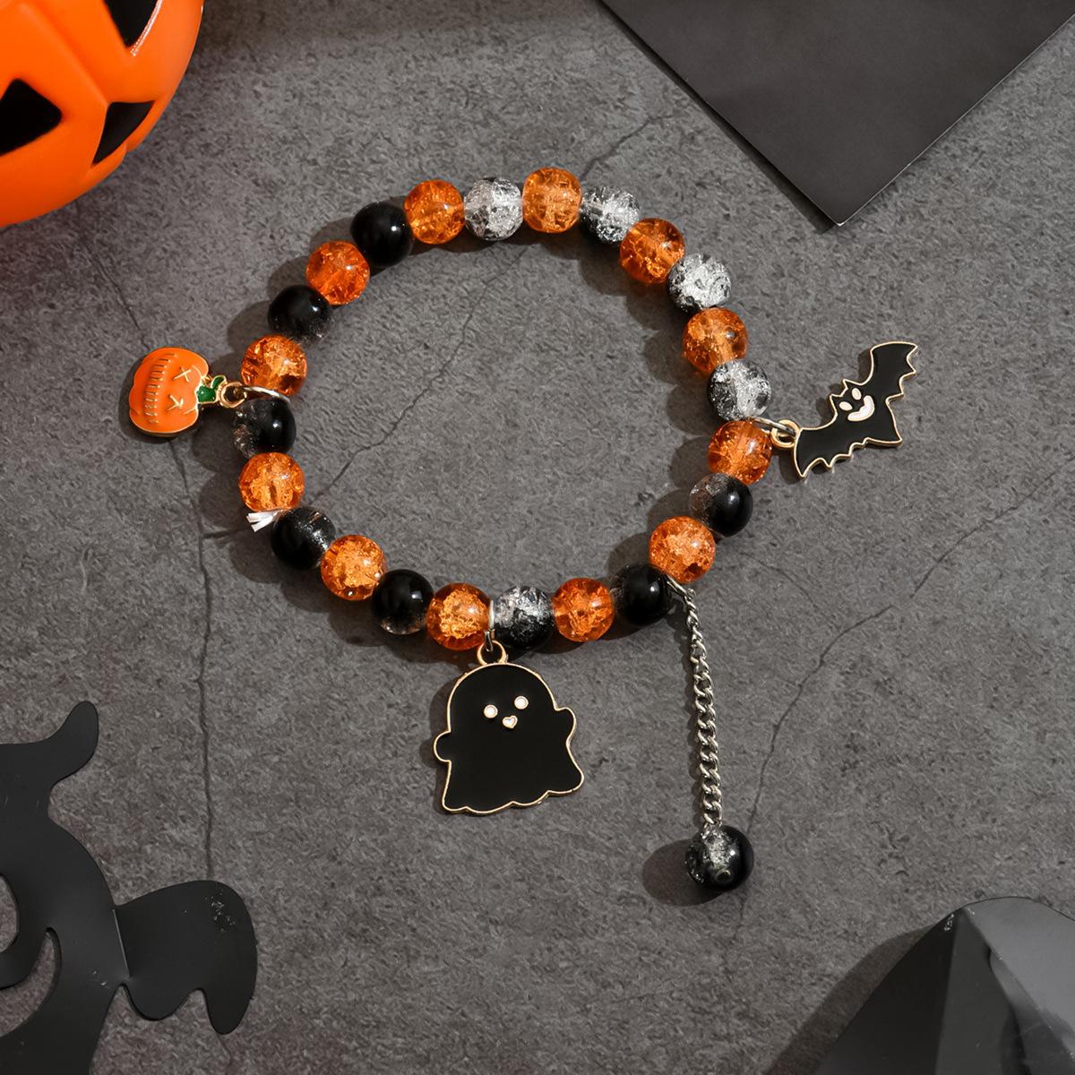 

Популярный браслет на Хэллоуин с кристаллами и бусинами в виде тыквенного замка, подвеска в виде летучей мыши, аксессуары для фестиваля привидений своими руками