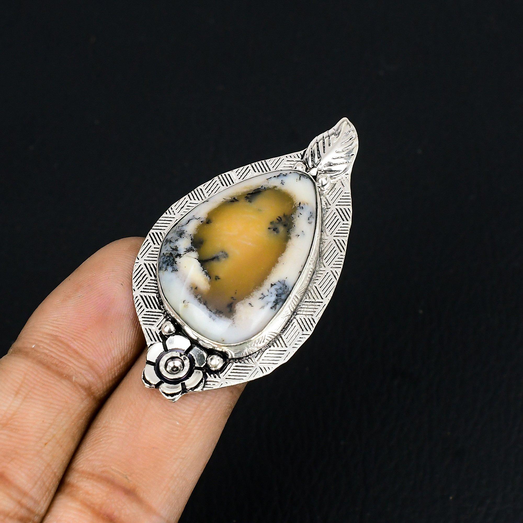

Gift For Her 925 Silver Natural Dendrite Opal Statement Flower Ring Size 6 6