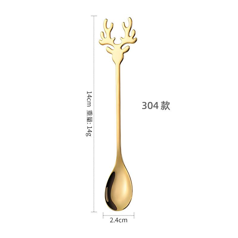 1pc 304 Stainless Steel Cartoon Christmas Elk Spoon Cute Deer Head Mini Ice Cream Spoons Coffee Dessert Stirring Spoon Tableware