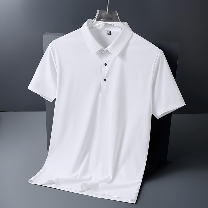 Camisa Polo de Seda Helada para Hombre de Negocios Casual de Verano Sin Costuras Alta Elasticidad Sin Planchado Fina de Manga Corta con Cuello Camisero Manga Corta