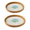 2pcs Handmade Rattan Tray Colorful Shell Fruit Plate Household Coffee Table Storage Tray Bread