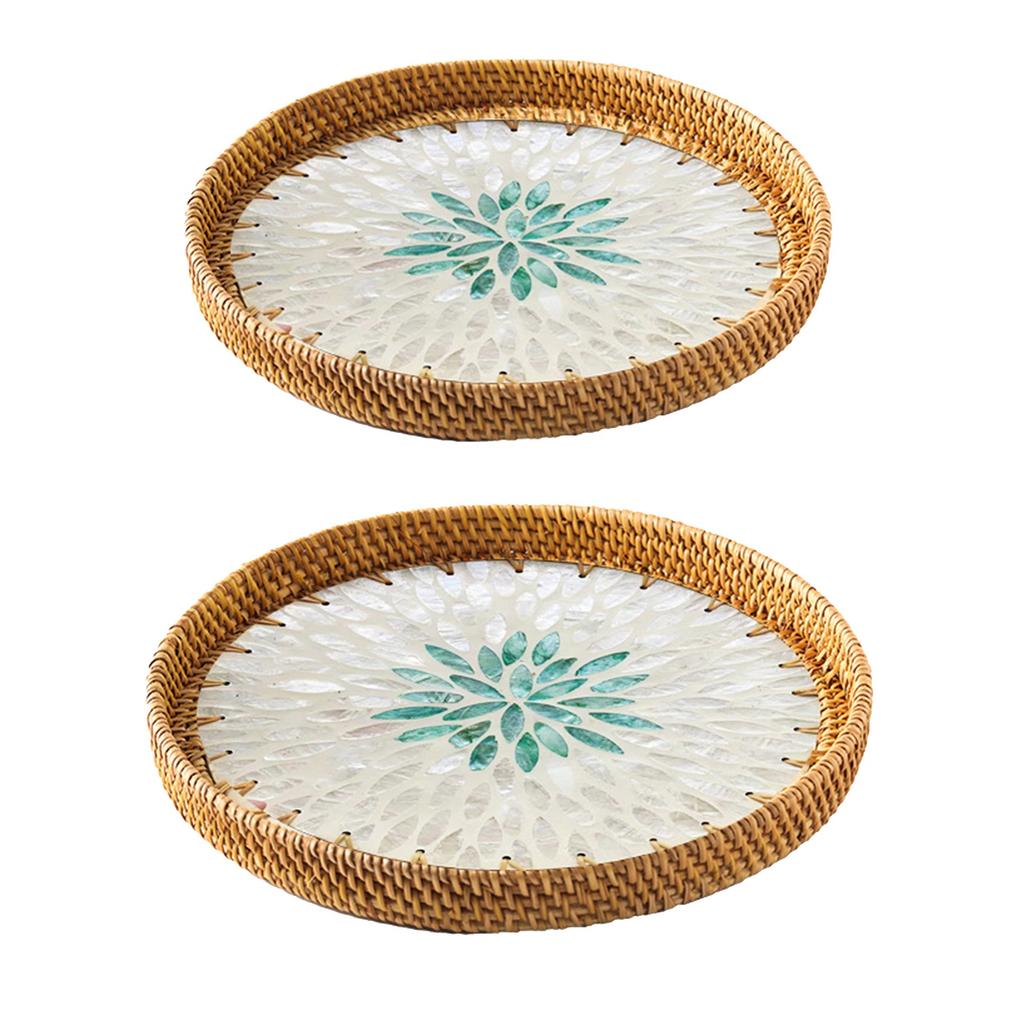 2 buc. Tavă din Ratan Lucrată Manual Farfurie pentru Fructe Scoică Colorată Tavă de Depozitare pentru Măsuță de Cafea de Uz Casnic Pâine