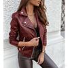 European and American Style Slim-Fit Zipper Lapel Jacket, Imitation Leather, Long-Sleeved, for Spring/Autumn - D2S033
