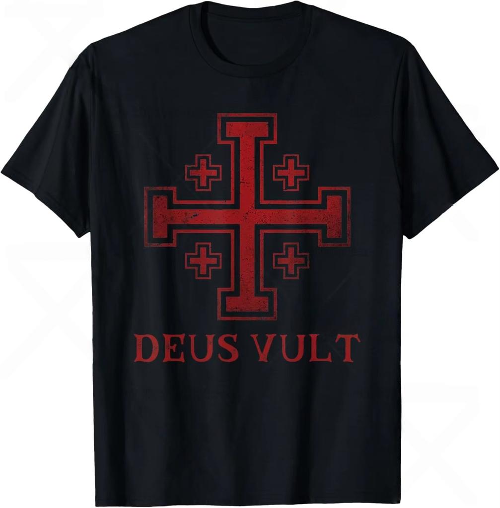 Retro Gothic T-shirt Deus Vault Knight Templar Cross Tshirt Cotton Streetwear Fashion Comfortable Unisex Short Sleeve Casual Top