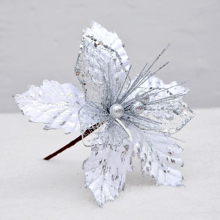 22cm Mesh Handmade Christmas Flowers, Christmas Artificial Flower Cuttings, Christmas Garlands, Rattan Christmas Tree Decorations