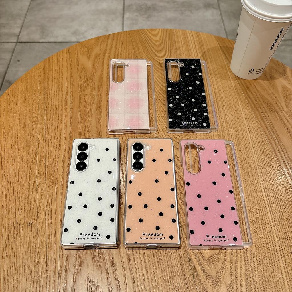 Applicable to Samsung zfold7 bow anti-drop mobile phone case zfold6 glitter polka dot zfold5 bracket protective case
