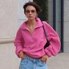 Damen S Rosa Kragen Fleece Cardigan Sweatshirt Locker Langarm