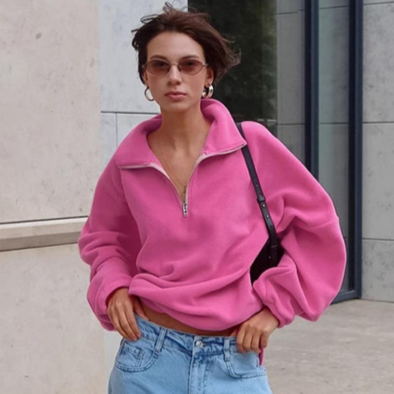 Damen S Rosa Kragen Fleece Cardigan Sweatshirt Locker Langarm