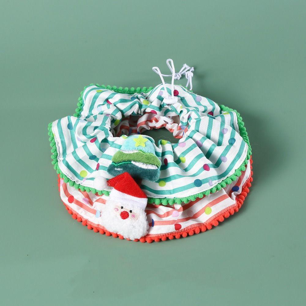 Pet Supplies Cute Christmas Pet Striped Scarf Cotton Adjustable Pet Collar Set Washable Cartoon Pet Bibs Gift