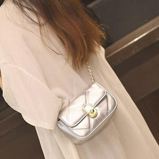 Fashion Diamond Silver Mini Bag - Women's Chain Messenger, Summer Luxury Small Square.
