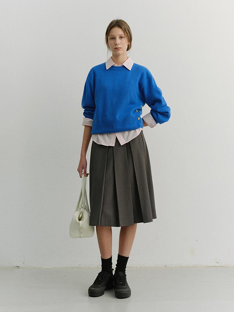 Deonseuteu Unisex Buttoned Crewneck Sweater_Udsw6A107_Blue
