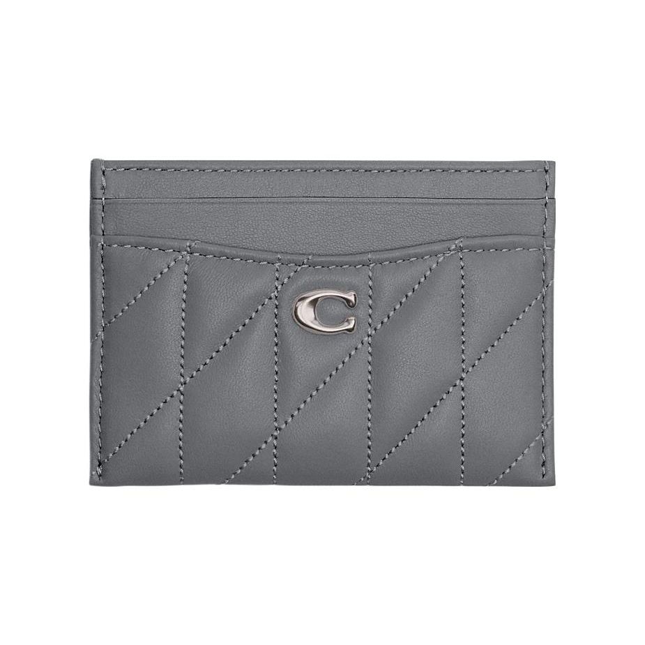 Coach Card Case 11 Solid Logo Stripe Stitching Leather Card Holder Women accessories Gray CM434-LHN19 Gray