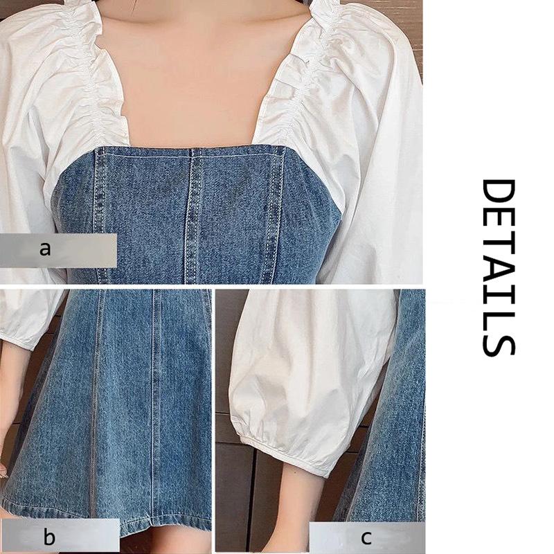 Women's Denim Dress A-line Skirt Puff Sleeves Spring and Summer Sexy Above The Knee Length Daily Wear Office Dating Party