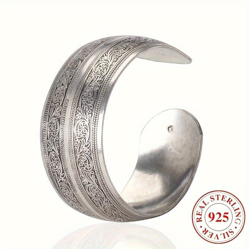 Bracciale a spirale floreale in argento, design aperto regolabile, versione larga, elegante e semplice, adatto per l'uso quotidiano