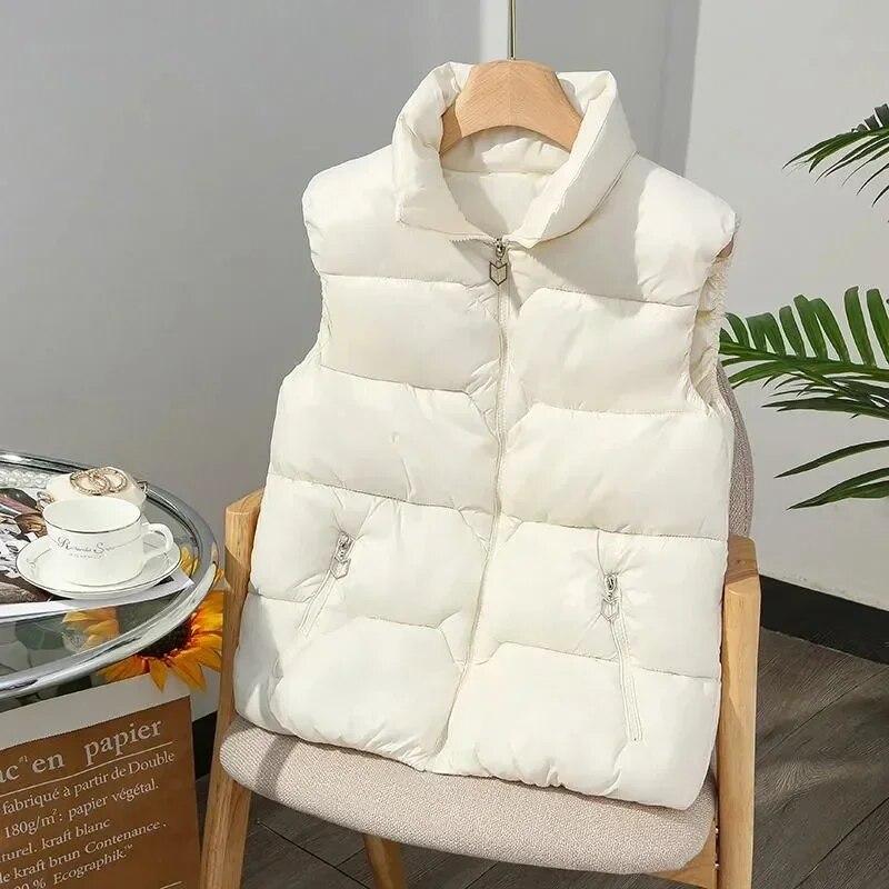 

Короткий пуховый хлопковый жилет, утепленный, теплый женский, пальто без рукавов высшего класса, с воротником-стойкой, тонкий офисный женский новый модный осенне-зимний 2XL белый