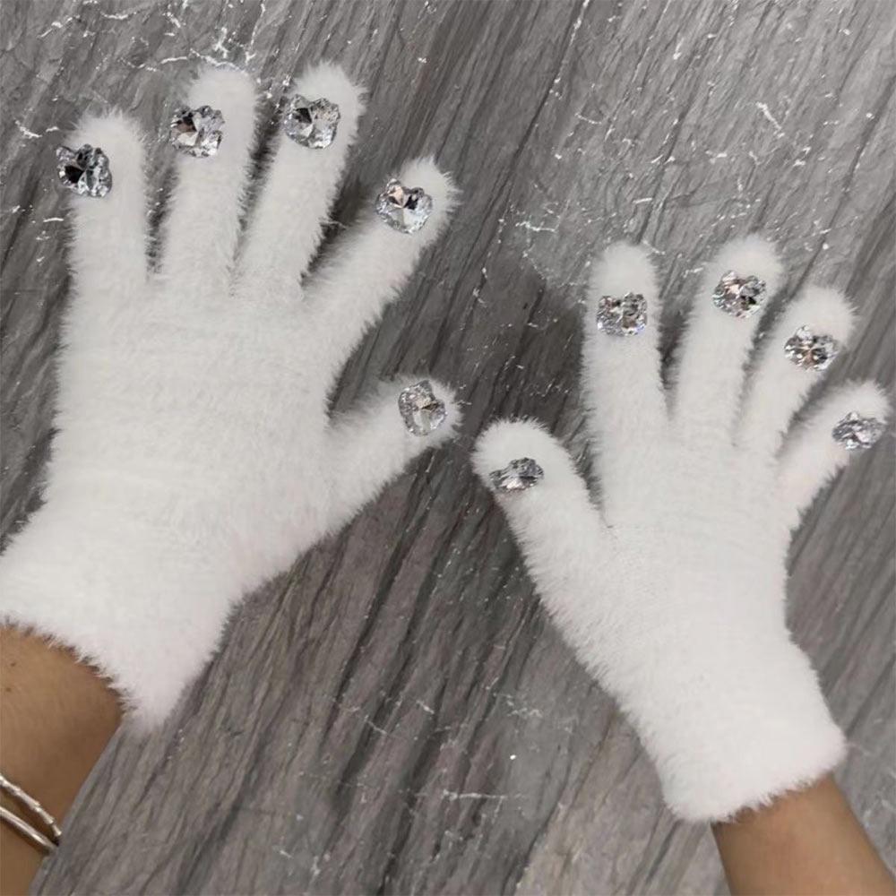 

Утолщенные женские вязаные перчатки Мягкие теплые варежки Модные аксессуары Зимние перчатки белый