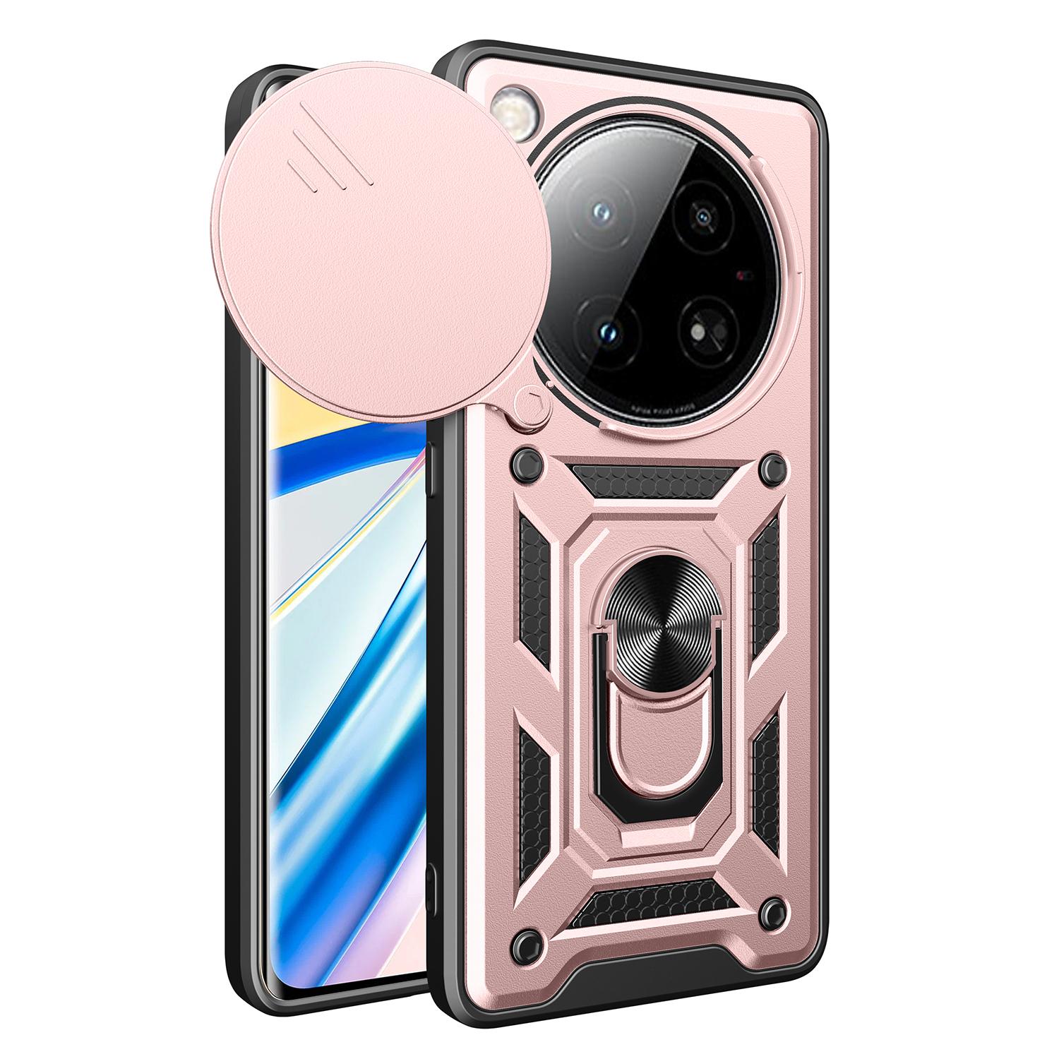 

For Infinix Zero 40 5G Case with Slide Camera Lid PC+TPU Kickstand Phone Cover Rose Gold