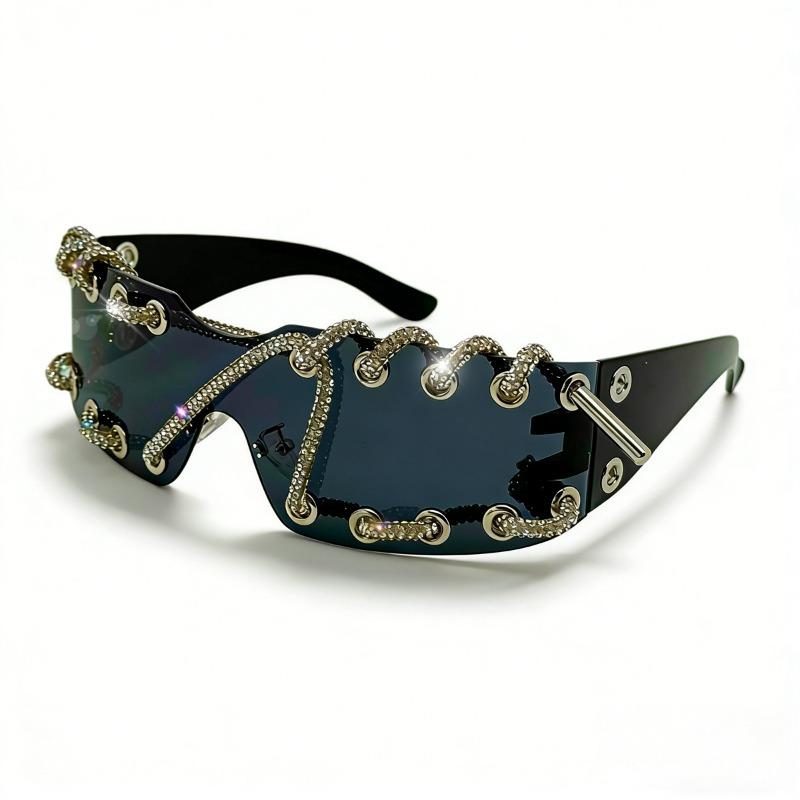 Cyberpunk Y2K Frameless Punk Flash Diamond Sunglasses Metal Ring Rivet Retro Futuristic Party Sunglasses