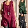 Summer Cotton Linen Blouse Round Neck Loose Fitting Spliced Pullover Solid Color Vest Shirts Women’s