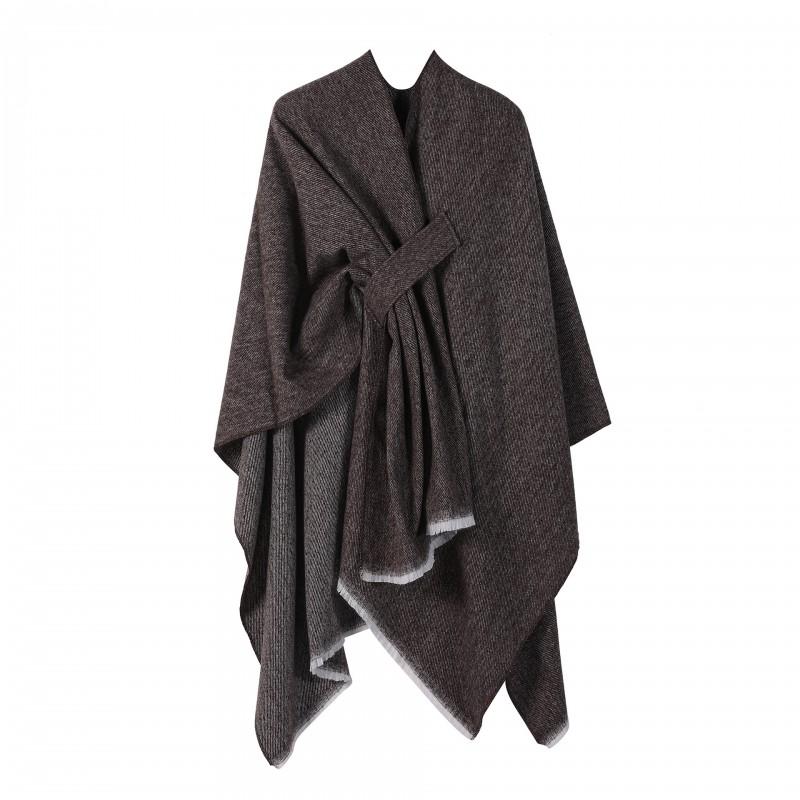Womens Knitted Faux Cashmere Shawl Wrap With Contrast Stripe Trim Unisex Lightweight Warm Scarf Fall Winter