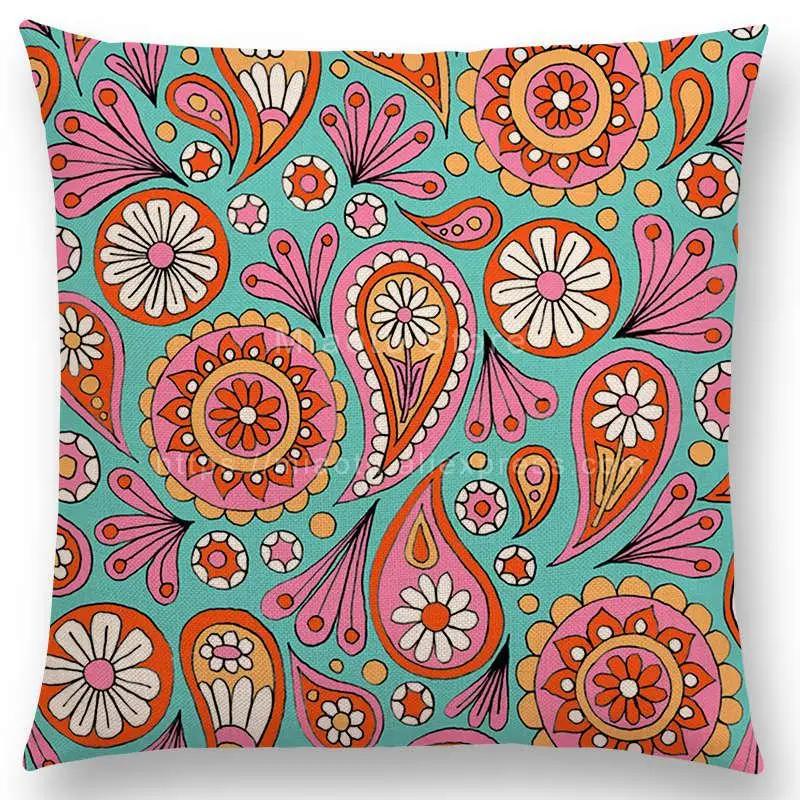 Neuheiten Boho Bunt Sonnenaufgang Regenbogen Diamantblumen Blüte Paisley Blumenmuster Mandalas Drucke Kissenbezug Kissen