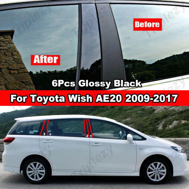 

6Pcs Glossy Black/Carbon Fiber Car Window Door Column B C Pillar Post Cover For Toyota AE20 2009-2017 PC Material Sticker чорний